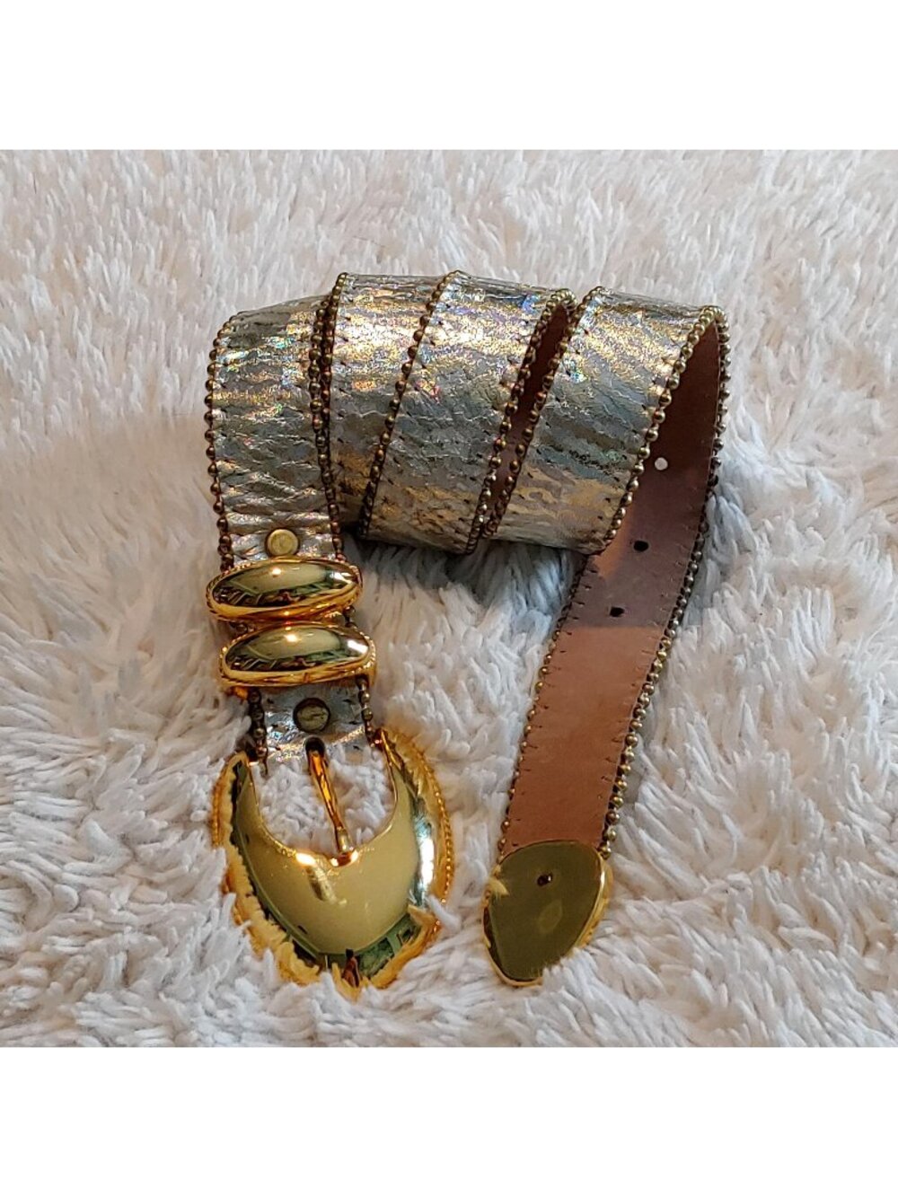 B.B. Simon Belt 36 Iridescent Silver Gold Beaded Y2K Runway Maximalist Designer